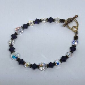 𝅺Artisan crystals and AB crystals heart toggle bracelet boho sparkling dazzling